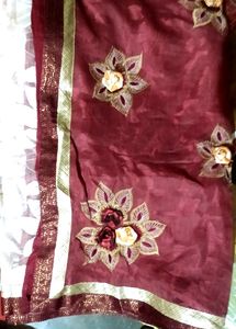 Elegant Maroon & Gold Saree