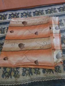 One- Golden,Mustard,Orange Print Satin Curtain