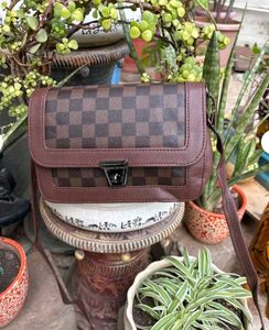 Stylish Brown Checkered Crossbody Bag