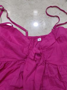 Cute Pink Top &amp; White Denim Skirt