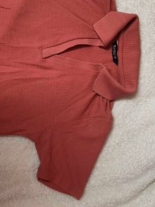 Coral Cropped Polo Top