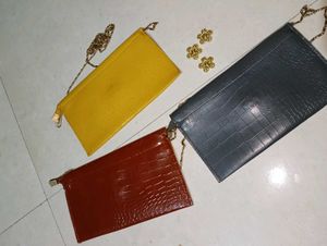 Set of 3 Croc Embossed Clutch Bags