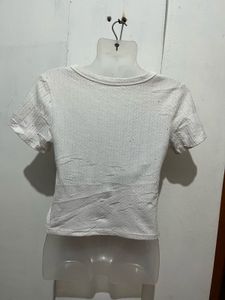 White Textured Crop Top