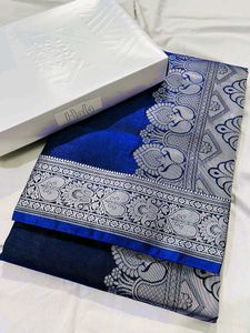 Exquisite satin silk plane saree with rich pallu