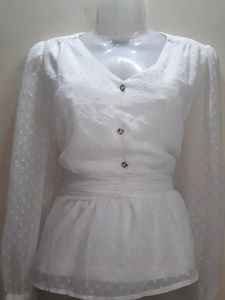 Korean White Embellished Top❤️⚘️