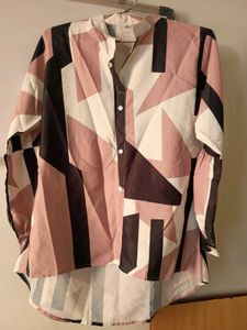 Chic Abstract Print Blush pink Puff Sleeve Top