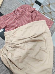 girlss Striped Shirt and Beige divider skirts