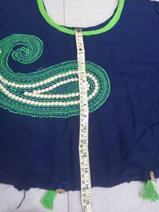 Embroidered Navy Blue Poncho Top
