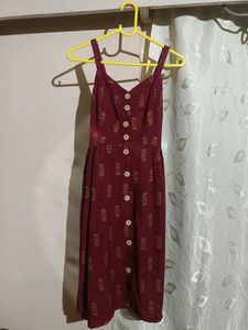 Maroon Floral Print Button-Up Midi Dress