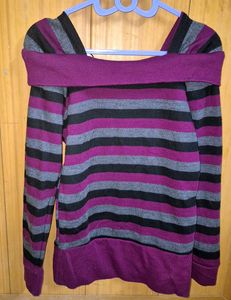 NEW Purple Striped Off-Shoulder Top