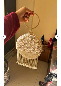 Embellished Round Clutch with Tassel