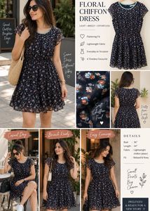 Navy Floral Chiffon Tiered Dress