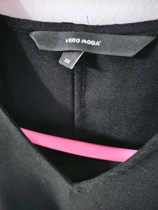 Vero Moda Black Sheer Sleeve Top with nude camisol