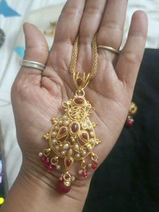 Golden Maroon Colour Necklace Earring Set