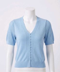 Light Blue Short Sleeve Button-Up Cardigan