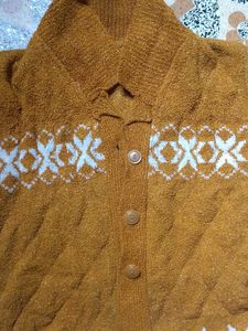 Cozy Mustard Snowflake Knit Cardigan