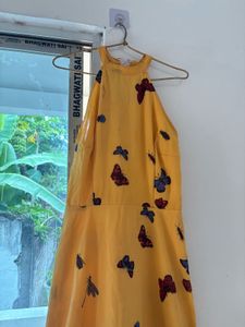 Yellow Butterfly Print Halter Dress