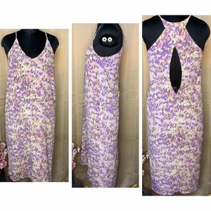 topshop Floral Print V-Neck Dress with Back Cutout