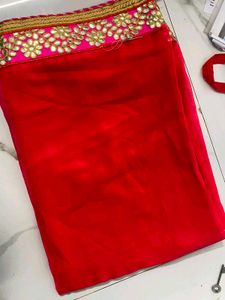 Vibrant Red Saree with Embellished Border