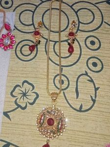 Stunning Pink &amp; Gold Heart Necklace &amp; Earrings