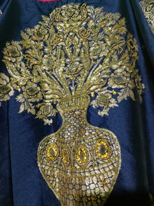 Elegant Pink &amp; Navy Embroidered Gown