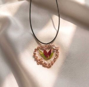 Heart Pendant Necklace with Dried Flowers