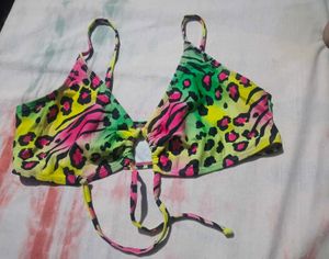 Vibrant Neon Leopard Print Bikini Top