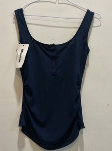 Navy Blue Ribbed Button-Up Tank Top