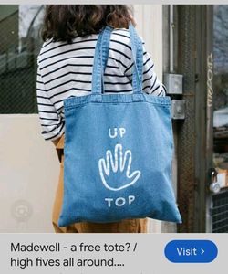 Denim Tote Bag with "UP TOP" Graphic