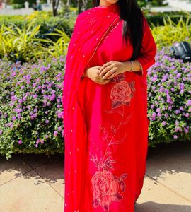 Vibrant Rose Print Kurta Set with Dupatta