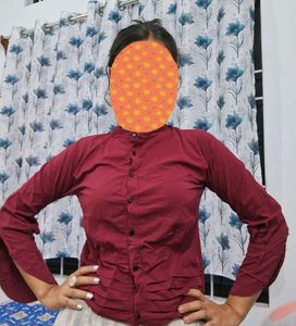 Stretchable Maroon Shirt Cum Top For Woman.