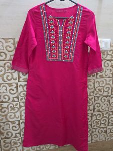 Pink Straight Kurta with Intricate Necklin
