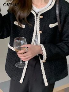 Elegant Black Tweed Jacket Wool Blend Vintage
