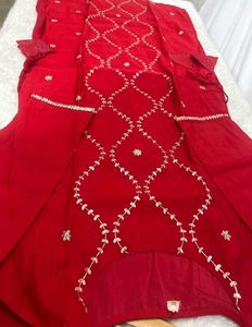 Vibrant Red Kurta Set with Gold Embroidery