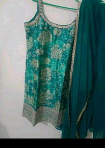 partywear padded Elegant Teal Floral Palazzo Suit
