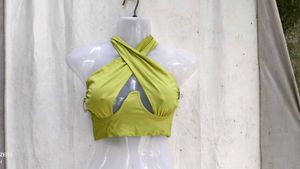 I. Green Halter Neck Crop Top