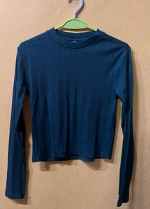 Teal Ribbed Mock Neck Long Sleeve Top