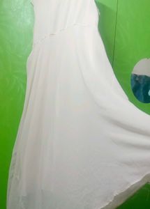 White Embroidered Floral sleeveless gown with shru