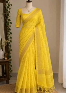 Vibrant Yellow Saree with Golden Border