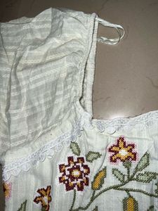 Embroidered White Cotton Frock