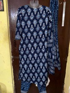 Navy Blue Printed Kurta Set with Dupatta