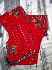 Red Embellished party wear vintage Saree