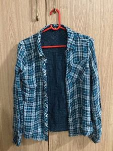 Reversible Blue Plaid Long Sleeve Shirt