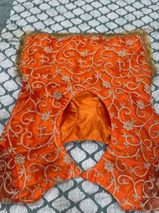 Orange And Golden Kurti And Skirt Set Without Dupatta