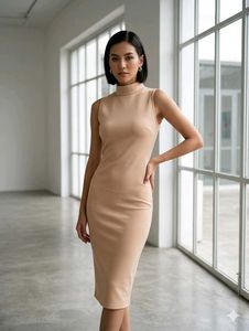 Sleek Mock Neck Sleeveless Midi Dress