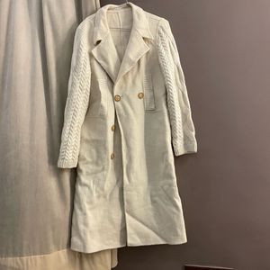 Cream Cable Knit Sleeve Trench Coat