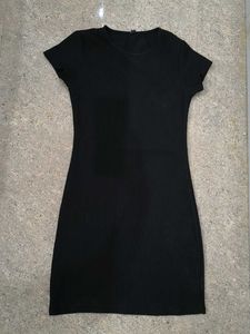 Classic Black Ribbed Knit Dress