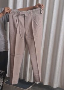 Men's Beige Pleated Trousers
