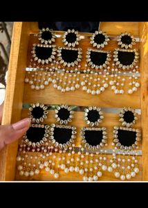Elegant Black &amp; Pearl Dangle Earrings