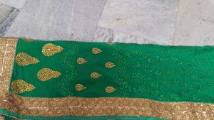 Emerald Green &amp; Gold Embellished Saree